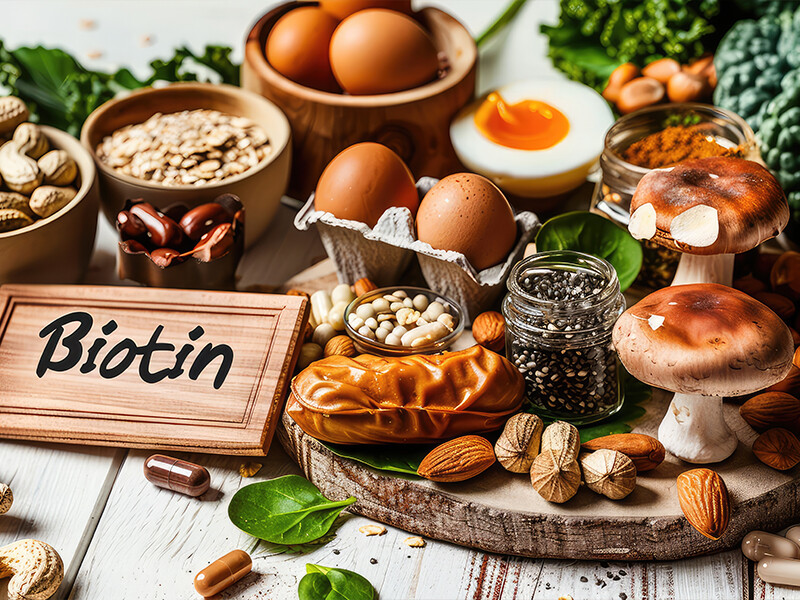 Image de présentation de divers aliments contenant de la biotine